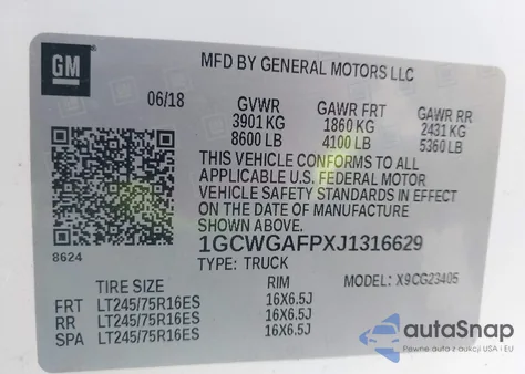 2018 Chevrolet Express 2500 Work Van from USA, damaged, VIN 1GCWGAFPXJ1316629